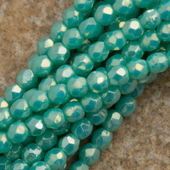 100 Czech Fire Polished 2mm Round Bead Turquoise Luster Iris (63130LR)