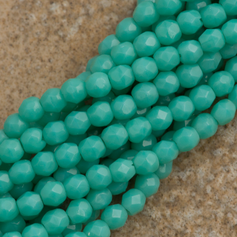 100 Czech Fire Polished 2mm Round Bead Opaque Turquoise (63130)