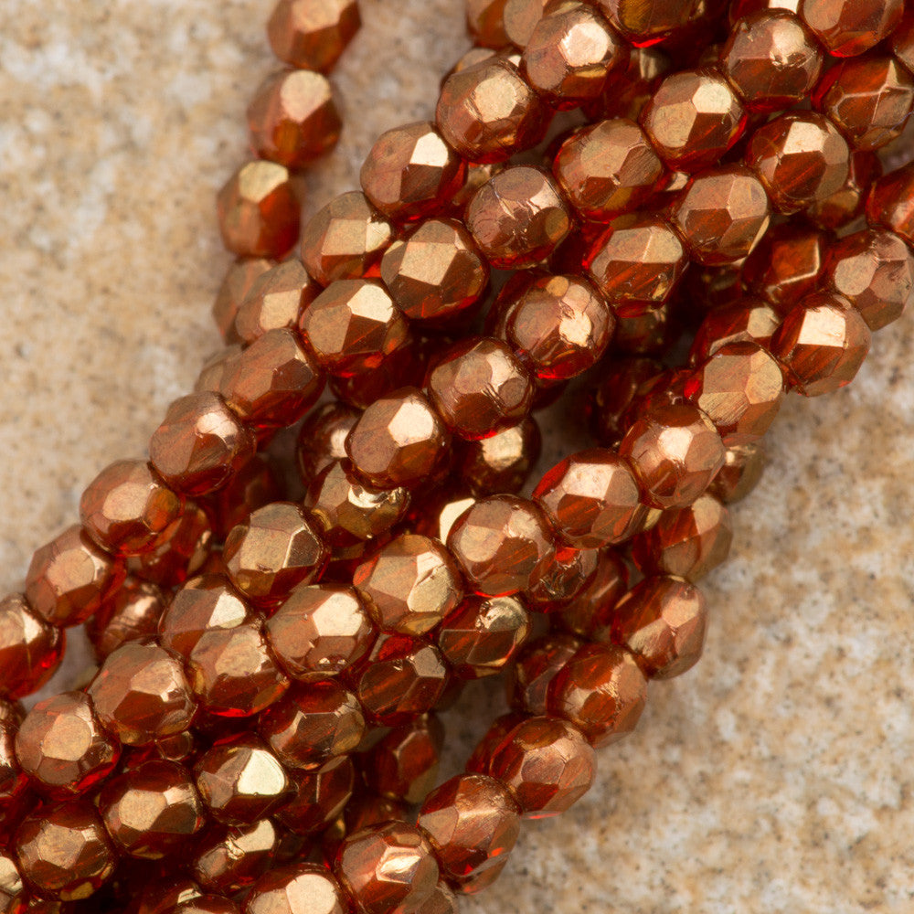 100 Czech Fire Polished 2mm Round Bead Transparent Sunset Maple (90040B)
