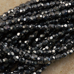100 Czech Fire Polished 2mm Round Bead Hematite (14400)