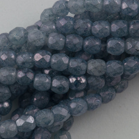 100 Czech Fire Polished 4mm Round Bead Stone Blue Luster (64464)