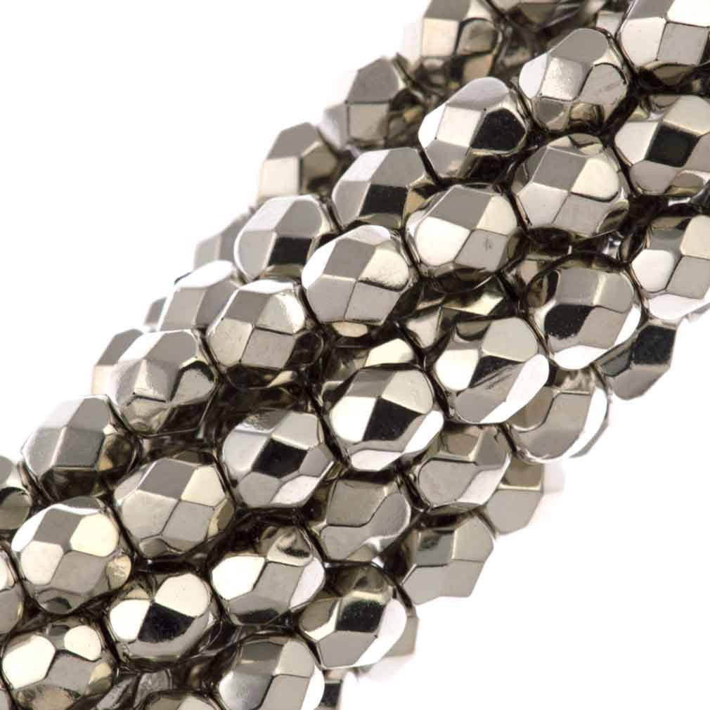 80 Czech Fire Polished 4mm Round Bead Nickel Plated (00030NI)