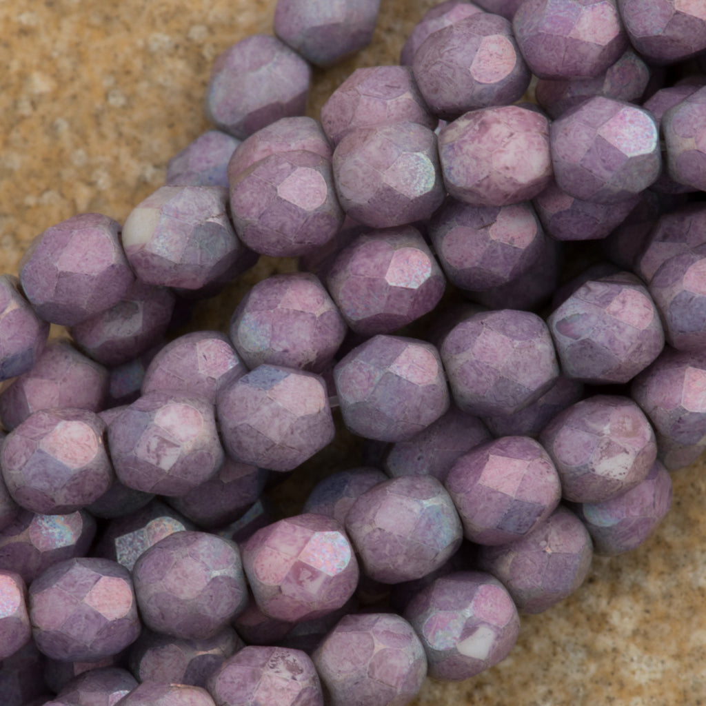 100 Czech Fire Polished 4mm Round Bead Opaque Matte Amethyst Luster (15926P)