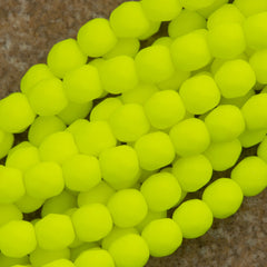 100 Czech Fire Polished 4mm Round Bead Neon Yellow (25121)