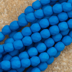 100 Czech Fire Polished 4mm Round Bead Neon Electric Blue (25127)