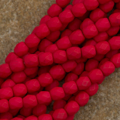 100 Czech Fire Polished 3mm Round Bead Saturated Red (25144)