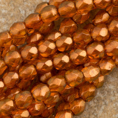 100 Czech Fire Polished 4mm Round Bead Halo Sandalwood (29253)