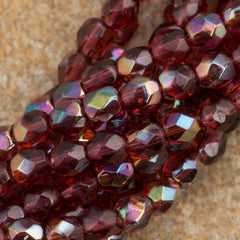 100 Czech Fire Polished 4mm Round Bead Fuchsia Celsian (70350Z)