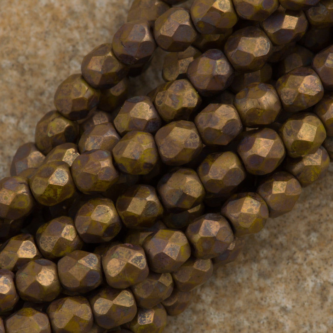 100 Czech Fire Polished 4mm Round Bead Opaque Yellow Copper Picasso (83120CT)