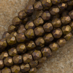 100 Czech Fire Polished 4mm Round Bead Opaque Yellow Copper Picasso (83120CT)