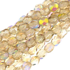 80 Czech Fire Polished 4mm Round Bead Crystal Lemon Rainbow (98534)