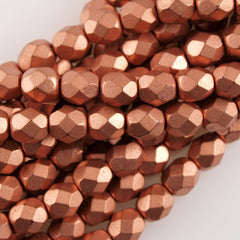 50 Czech Fire Polished 6mm Round Bead Matte Metallic Copper (01770K)