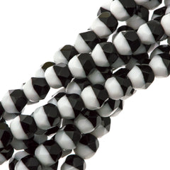 80 Czech Fire Polished 4mm Round Bead Duet White Jet (03849)