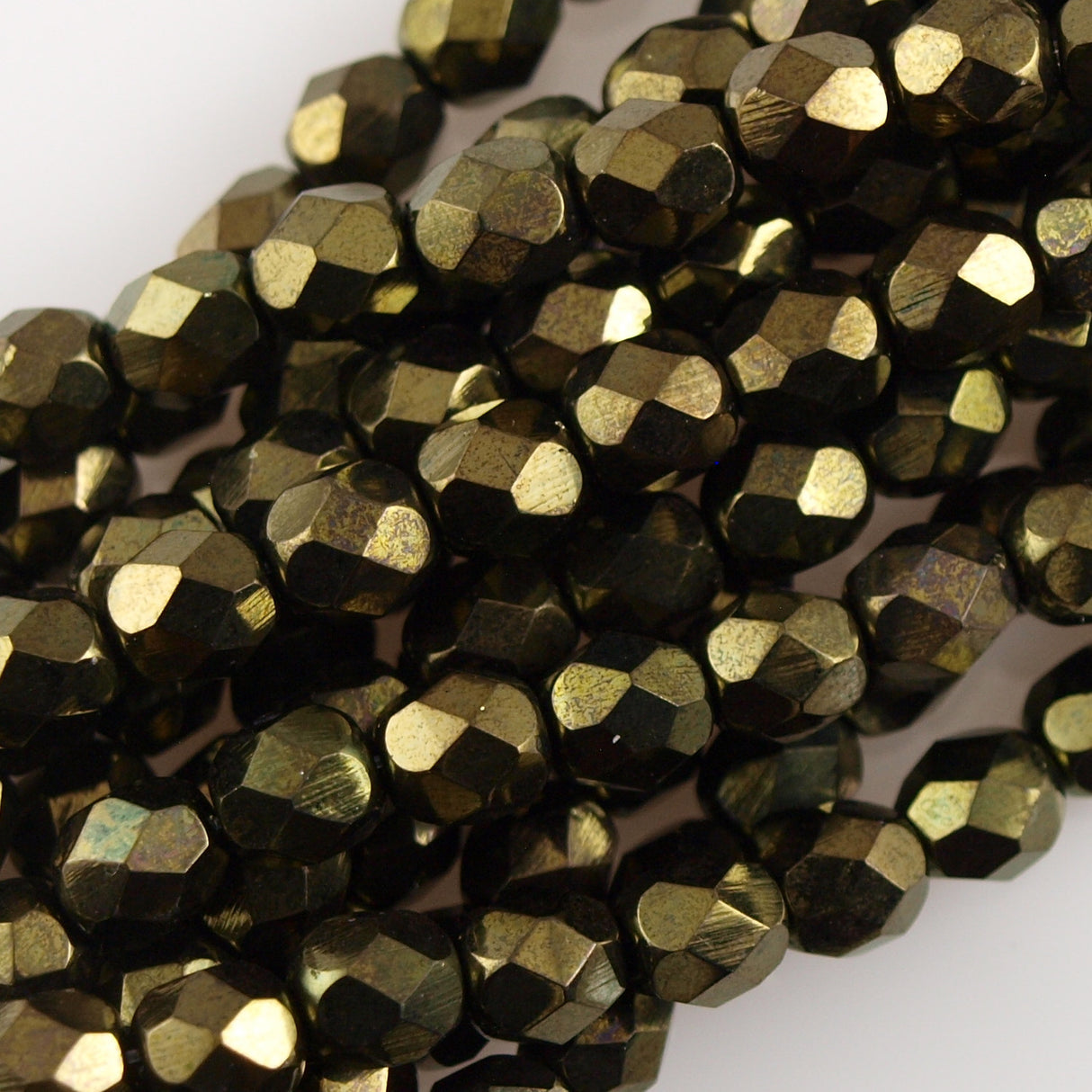 50 Czech Fire Polished 8mm Round Bead Metallic Green (14495B)
