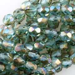 50 Czech Fire Polished 6mm Round Bead Aquamarine Celsian (60010Z)