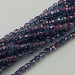 100 Czech Fire Polished 2mm Round Bead Transparent Amethyst Luster (15726)