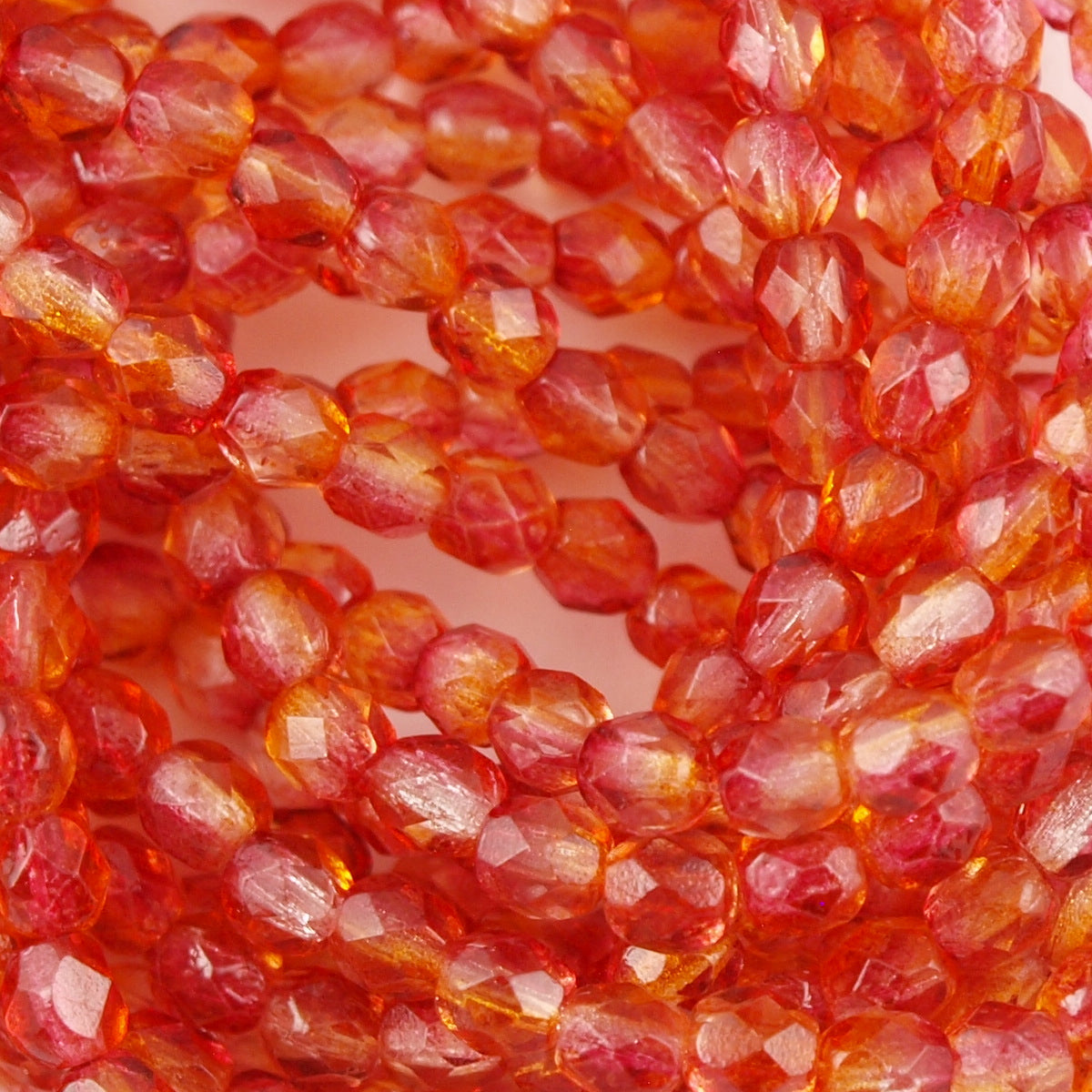 100 Czech Fire Polished 4mm Round Bead Dual Coated Fuchsia Tangerine (48009)