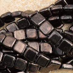 50 CzechMates 6mm Two Hole Tile Beads Jet Marbled Dark Bronze (15435)