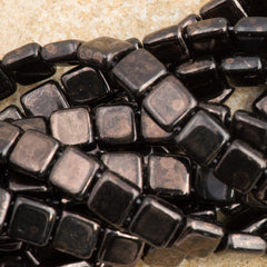 50 CzechMates 6mm Two Hole Tile Beads Jet Marbled Dark Bronze (15435)