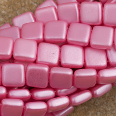 50 CzechMates 6mm Two Hole Tile Beads Pearl Coat Flamingo (25008)