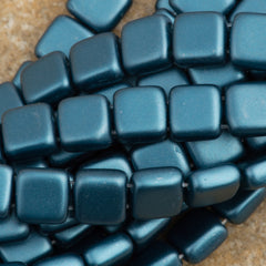 50 CzechMates 6mm Two Hole Tile Beads Pearl Coat Steel Blue (25033)