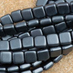 50 CzechMates 6mm Two Hole Tile Beads Pearl Coat Charcoal (25037)