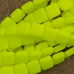 50 CzechMates 6mm Two Hole Tile Beads Neon Yellow (25121)