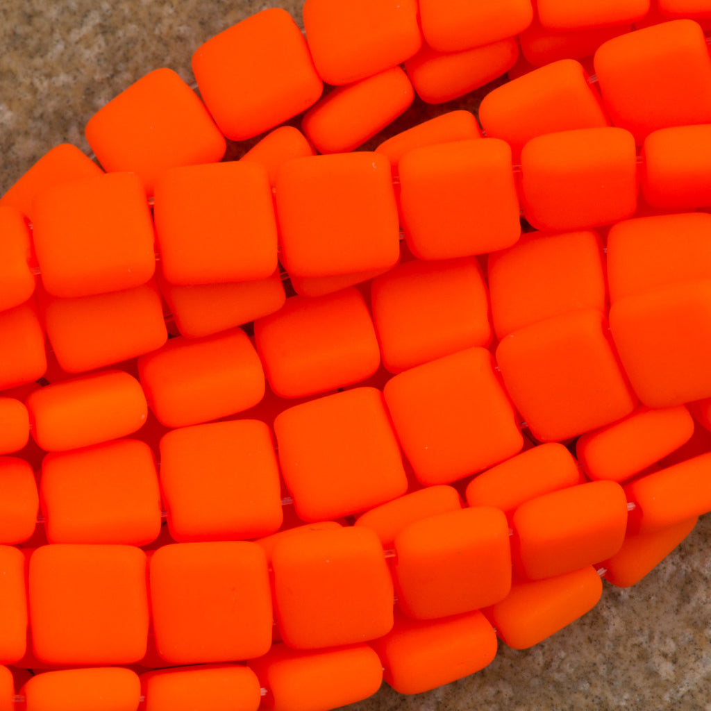 50 CzechMates 6mm Two Hole Tile Beads Neon Orange (25122)