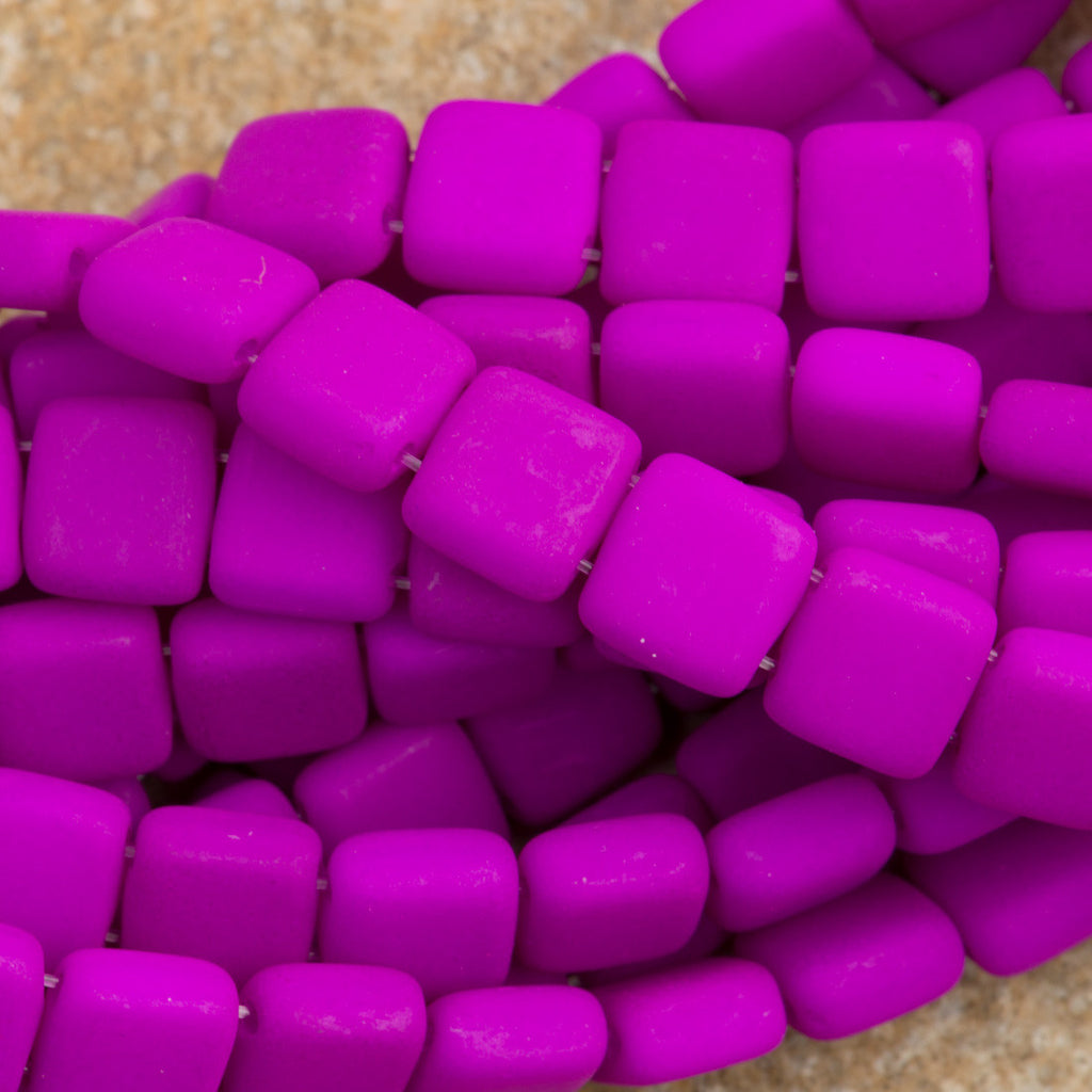 50 CzechMates 6mm Two Hole Tile Beads Neon Purple (25125)