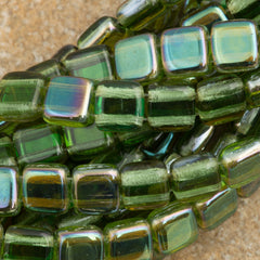 50 CzechMates 6mm Two Hole Tile Beads Prairie Green Celsian (50310Z)
