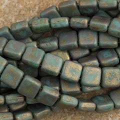 50 CzechMates 6mm Two Hole Tile Beads Turquoise Copper Picasso (63130CT)