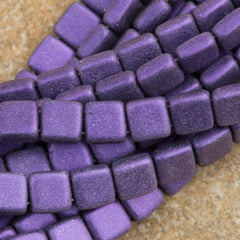 50 CzechMates 6mm Two Hole Tile Beads Metallic Suede Purple (79021)
