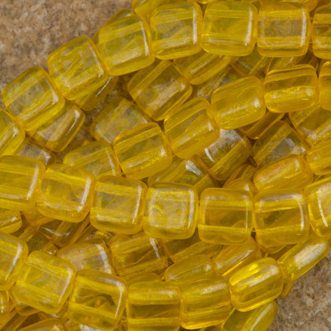 50 CzechMates 6mm Tile Beads Yellow Stardust (80010ST)