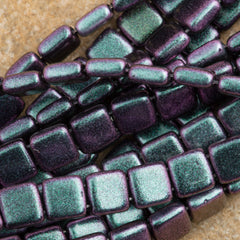 50 CzechMates 6mm Two Hole Tile Beads Polychrome Orchid Aqua (94102)