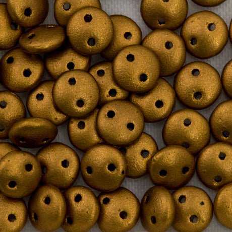 50 CzechMates 6mm Two Hole Lentil Matte Metallic Goldenrod Beads (01730K)