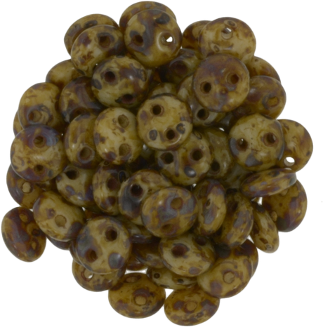 50 CzechMates 6mm Two Hole Lentil Opaque Light Beige Picasso Beads (13010T)