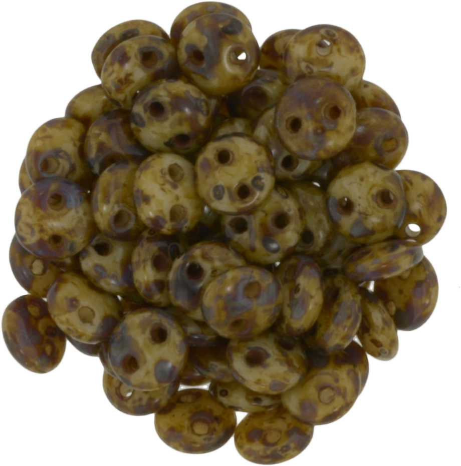 50 CzechMates 6mm Two Hole Lentil Opaque Light Beige Picasso Beads (13010T)