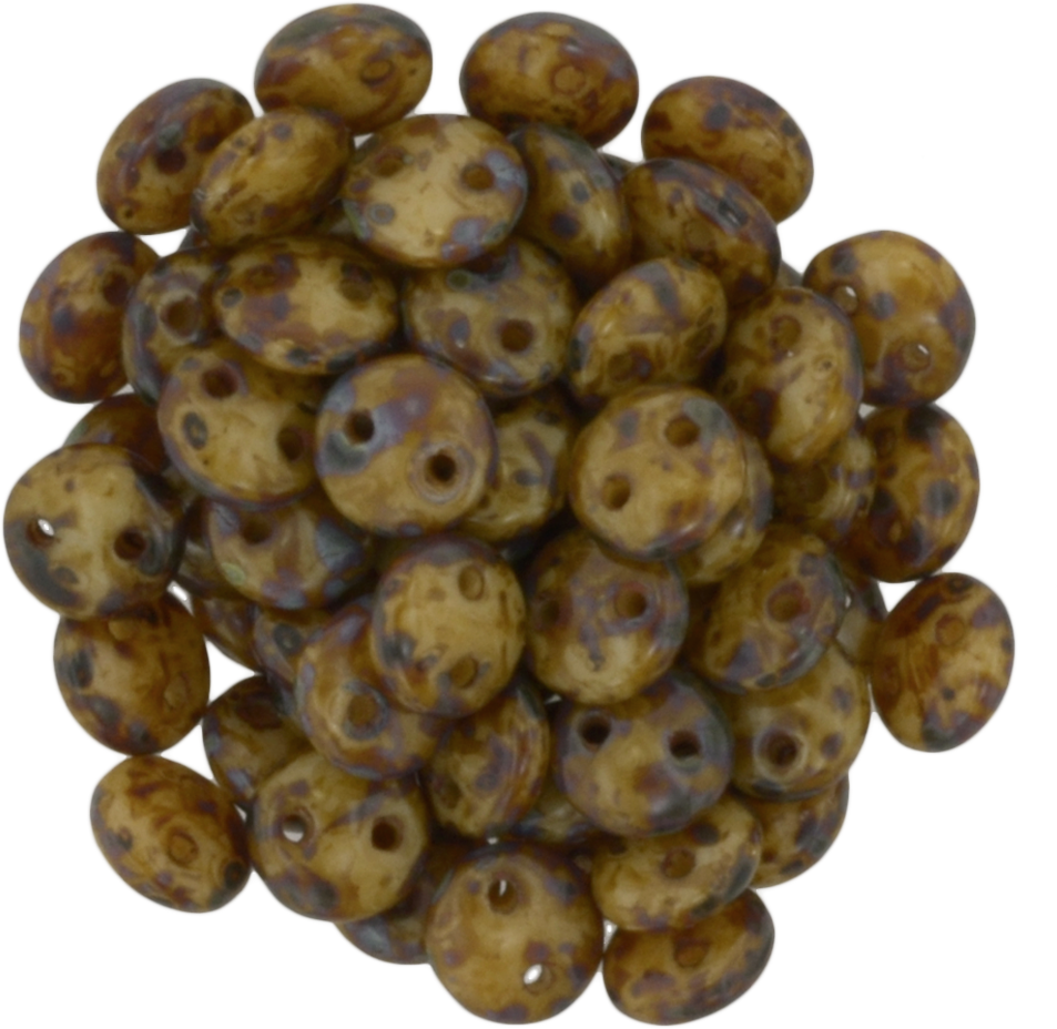 50 CzechMates 6mm Two Hole Lentil Beige Picasso Beads (13020T)