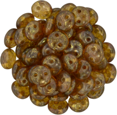 50 CzechMates 6mm Two Hole Lentil Transparent Topaz Gold Luster Beads (15695)