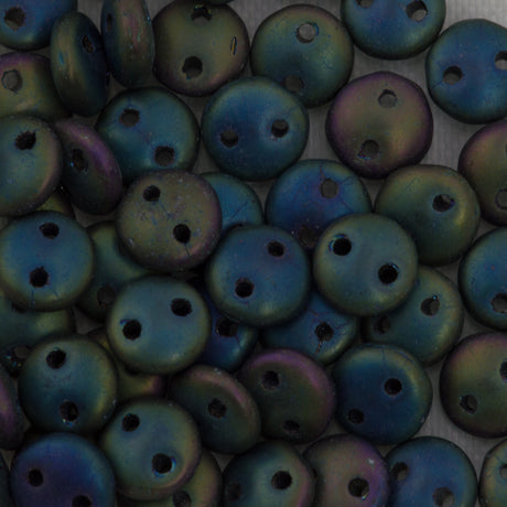 50 CzechMates 6mm Two Hole Lentil Matte Green Iris Beads (21155)