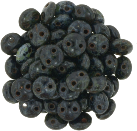 50 CzechMates 6mm Two Hole Lentil Jet Picasso Beads (23980T)