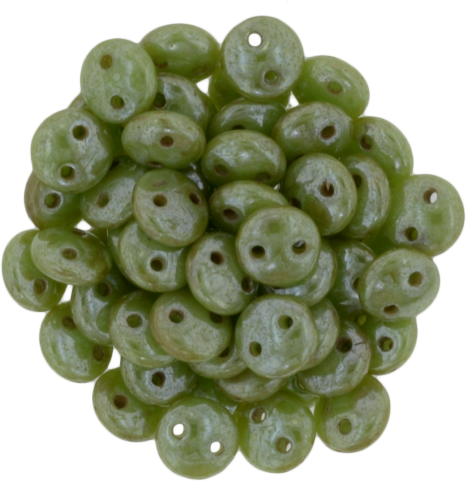 50 CzechMates 6mm Two Hole Lentil Spring Green Luster Picasso Beads (53200TL)