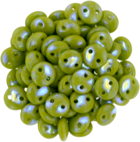 50 CzechMates 6mm Two Hole Lentil Opaque Olive Peacock Beads (53420PK)