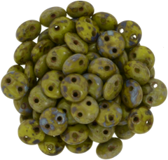 50 CzechMates 6mm Two Hole Lentil Opaque Olive Picasso Beads (53420T)
