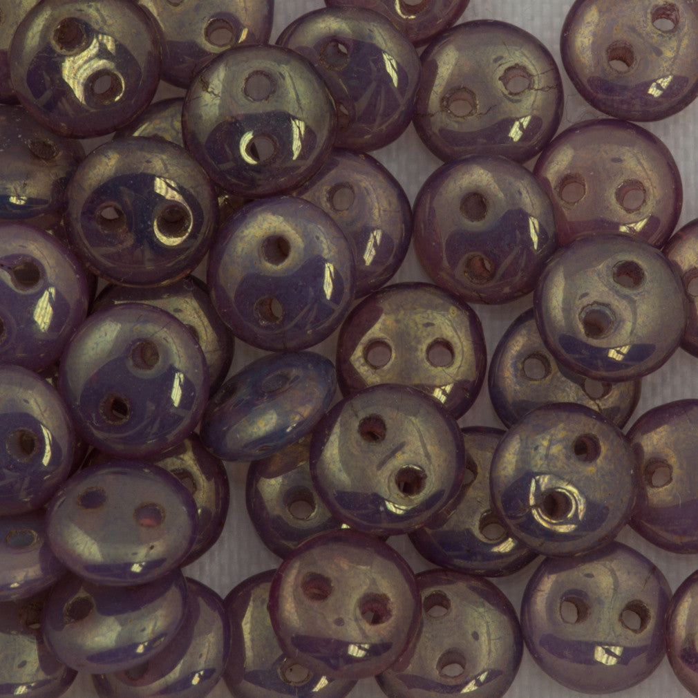 50 CzechMates 6mm Two Hole Lentil Milky Peridot Rosaline Luster Beads (61100LK)