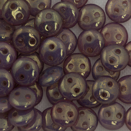 50 CzechMates 6mm Two Hole Lentil Milky Peridot Rosaline Luster Beads (61100LK)