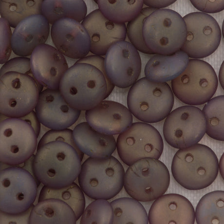 50 CzechMates 6mm Two Hole Lentil Matte Milky Peridot Rosaline Luster Beads (61100MK)