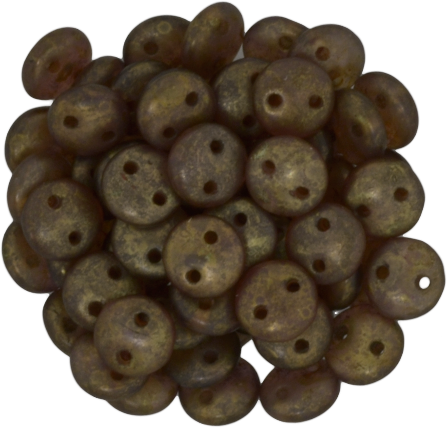 50 CzechMates 6mm Two Hole Lentil Milky Pink Copper Picasso Beads (71010CT)