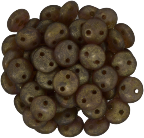 50 CzechMates 6mm Two Hole Lentil Milky Pink Copper Picasso Beads (71010CT)