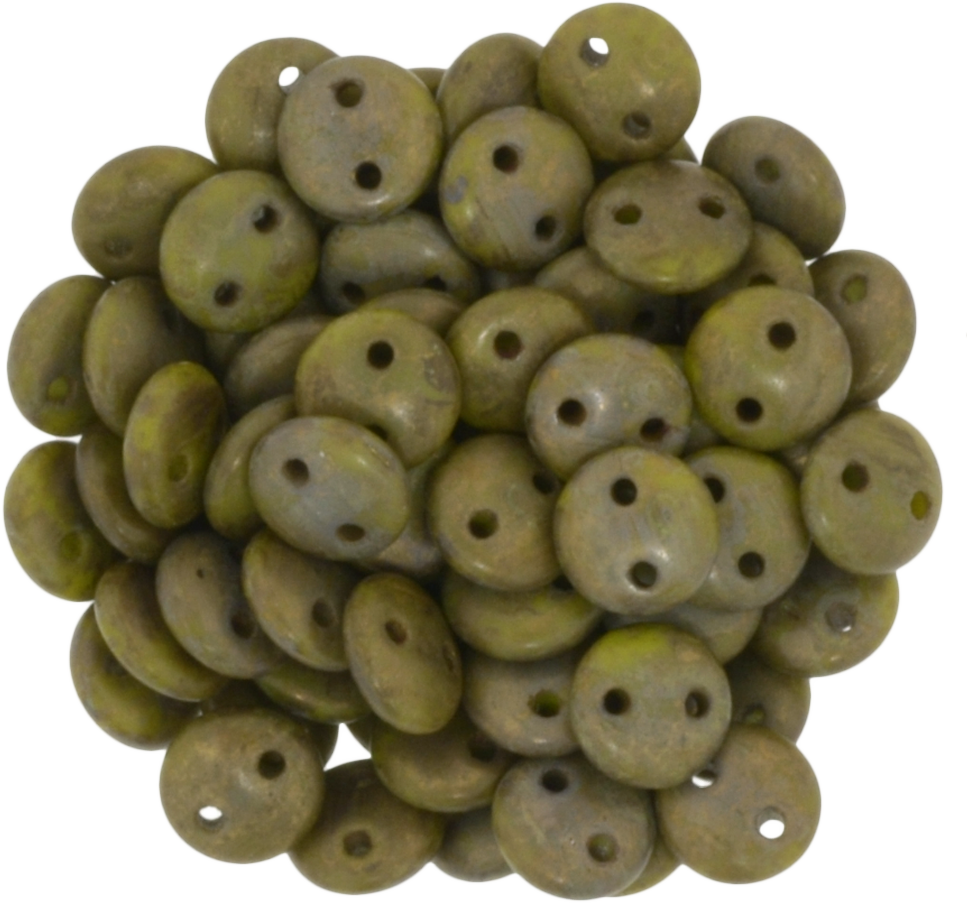 50 CzechMates 6mm Two Hole Lentil Chartreuse Copper Picasso Beads (84020CT)